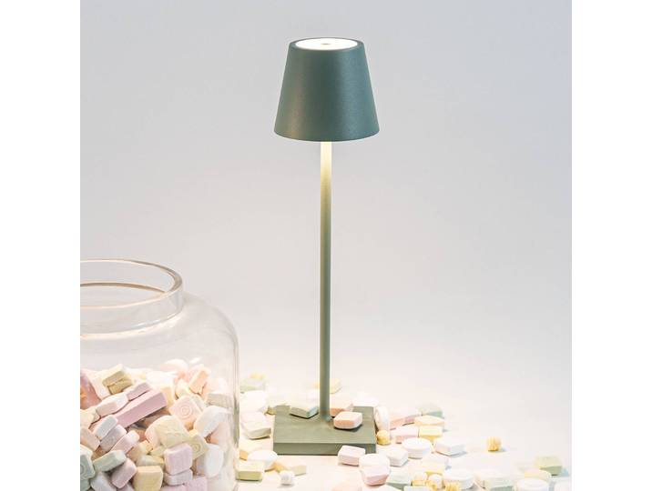 Zafferano Poldina micro Akkulampe IP65 salbei micro, dimmbar, grün, Aluminium, Modern