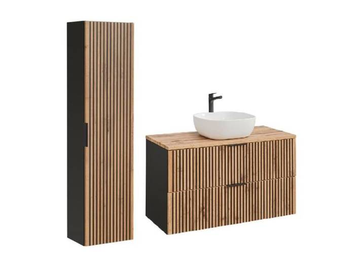Ensemble meuble vasque à poser 100 cm + colonne Sylve Black Wotan
