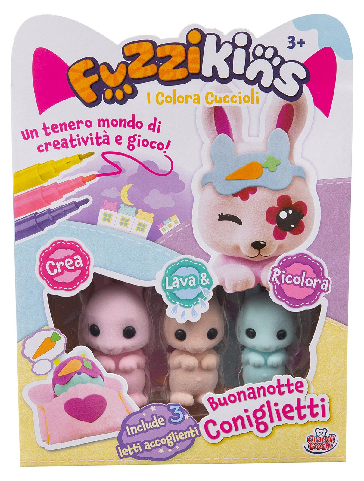 Grandi Giochi Fuzzikins Kleurenspel Gute Nacht Hasen Kleurplaten met puppy's