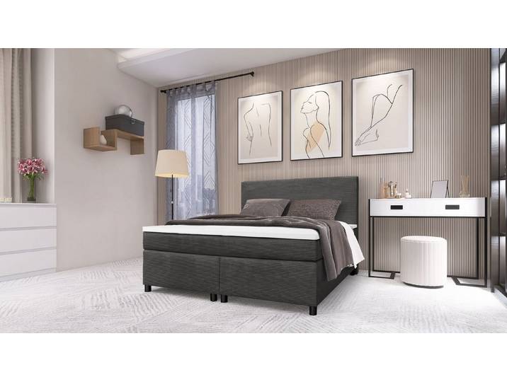 Küchen-Preisbombe Boxspringbett Paxos Cordstoff Graphite 140x200 Hotelbett Bonellfederkern Bett