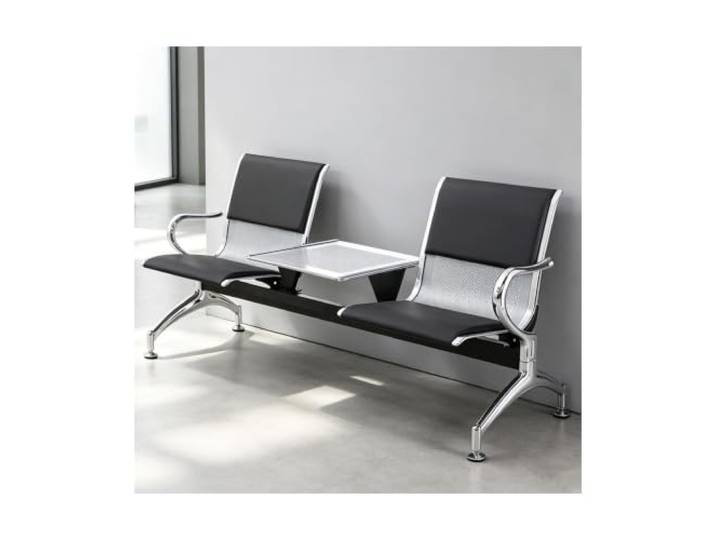 YFAURNDE FlughafenstüHle, Sitzer Wartezimmerbank, Stabile Tragfähigkeit Mit Armlehnen und Couchtisch, Stahlrahmenkonstruktion(Black)