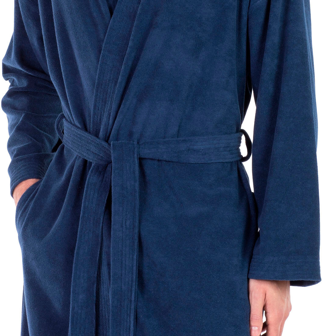 Bademantel FRAMSOHN FROTTIER "Leichter Bademantel Herren" Gr. M, blau (jeansblau), L:120cm, Jersey, Hausmäntel, Bademantel, Besonders leichter Jerseybademantel jeansblau M L: 120cm, N-Gr