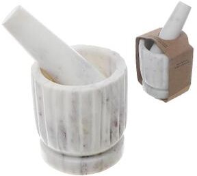 IH Casa Decor Marble Mortar & Pestle With Straight Lines White