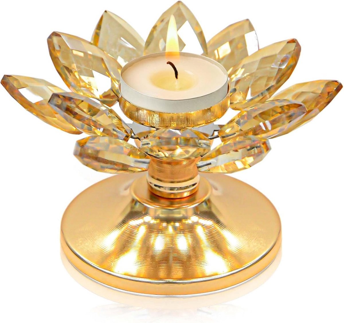 Kristallen Lotus Bloem Theelichthouder - Glazen Kaarsenstandaard met Gouden Basis voor Decoratie en Cadeau