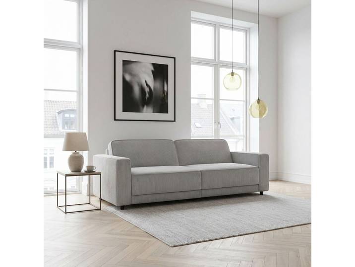 Schlafsofa, Grau, 225x84 cm, 100% Polyester, 3-Sitzer & Bettfunktion, Modern