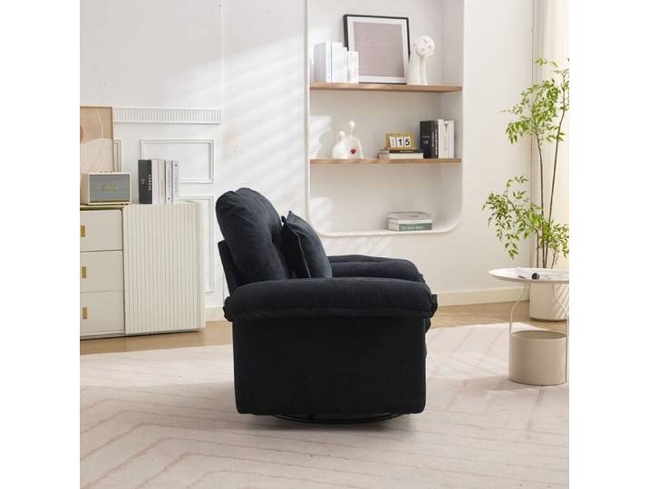 fauteuil salon pivotant 360 oversize rembourré avec coussin de soutien base métal noir EVRYAE