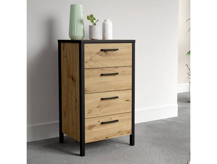 Forte KIRIKUS Schmale Kommode 50 60, Kommode mit 4 Schubladen, Modernes Sideboar