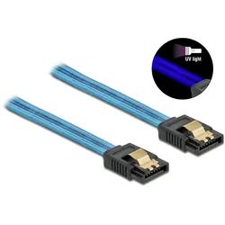 Delock SATA 6 Gb/s Kabel UV Leuchteffekt blau 70 cm