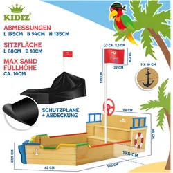 Kidiz Sandkasten Ahoi Piratenschiff Boot Segelschiff aus Holz