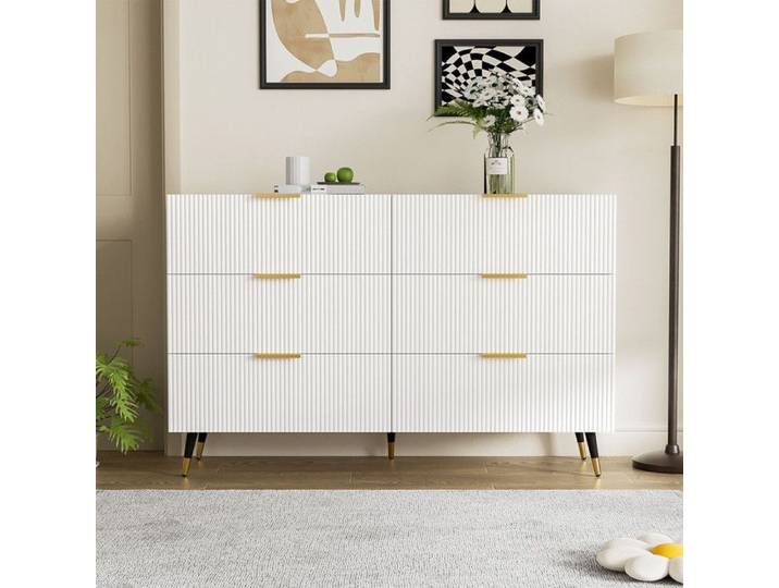 Buffet de Cuisine 120x77x40 cm Commode a 6 Tiroirs Buffet a Grand Espace de Rangement Salle a Manger ou Chambre a Coucher Blanc
