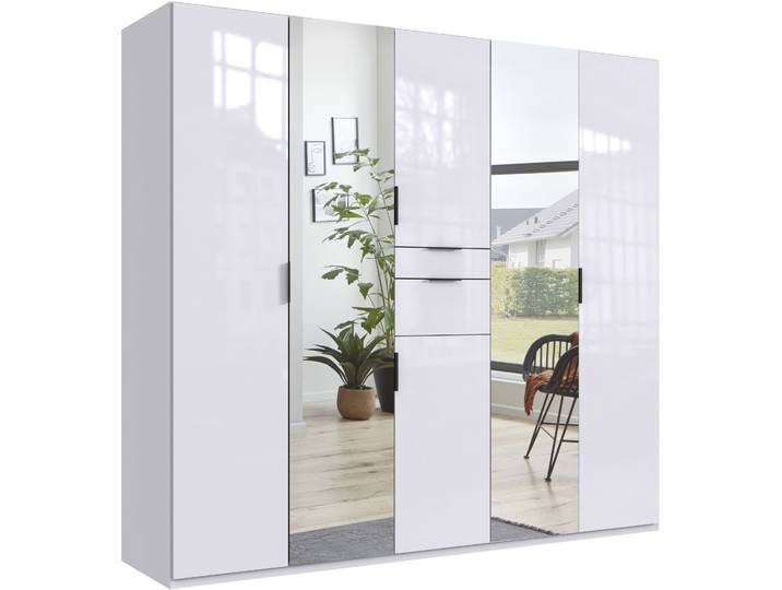Drehtürenschrank WIMEX Moldau Kleiderschrank mit Spiegel Schlafzimmerschrank , weiß (weiß hochglanz), B:225cm H:208cm T:58cm, Holzwerkstoff, Schränke, Drehtürenschrank