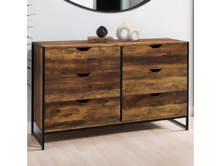 IDMARKET Commode 6 tiroirs HAWKINS XXL 140 cm design industriel