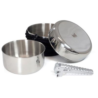 Basic Nature - Biwak Edelstahl 1 Kochset - Topf Gr 1,1 + 1,8 l grau