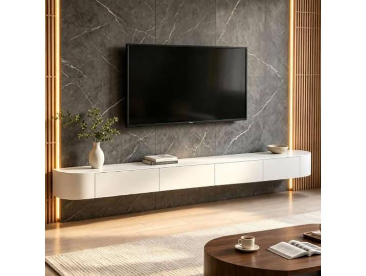Wandmontierter TV-Aufbewahrungsschrank Mit Tür Große TV-Bank Mit Stauraum Für Wohnzimmer Und Büro Modernes Schwebendes TV-Gerät Mit Schublade Schlanker TV-Schrank Für Wohnungen(Weiß,140cm)