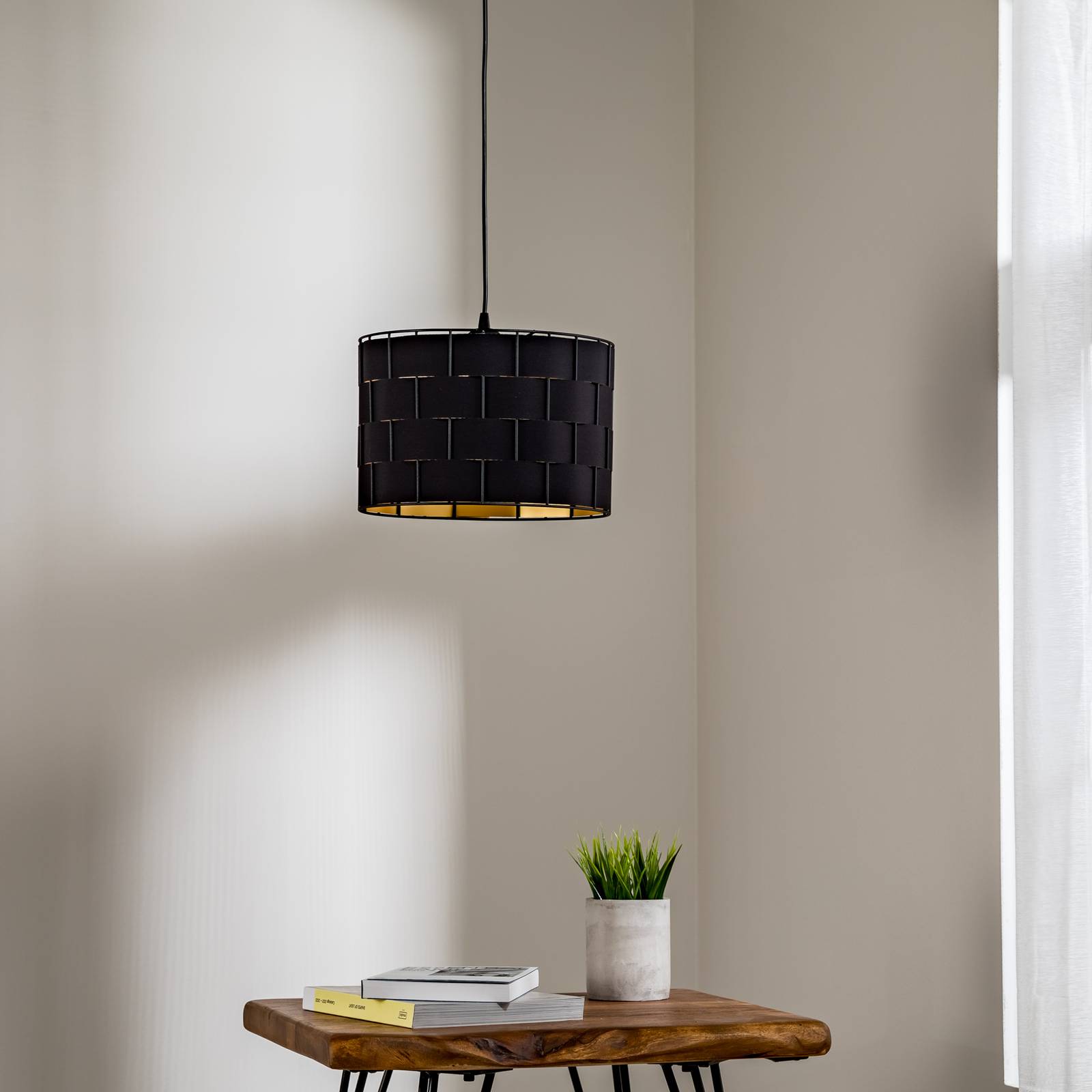 Hängelampe Atlanta HELAM, dimmbar, schwarz, für Wohn- / Esszimmer, Textil / Stoff / Seide, Pendelleuchte