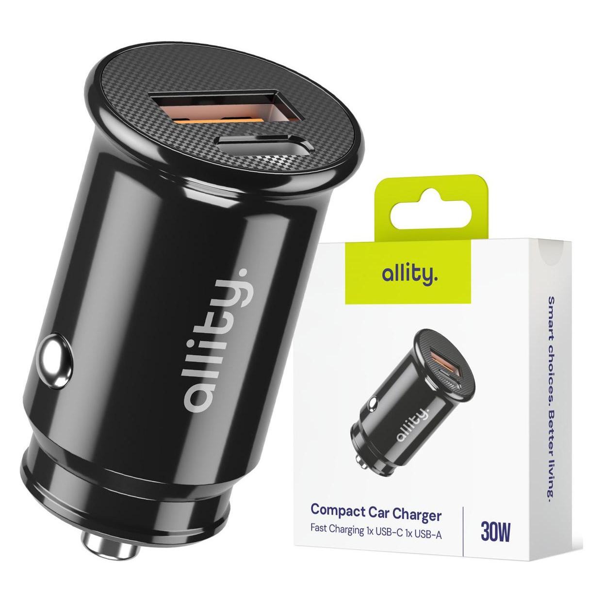 Allity car charger ACC-100-30WAC 1x USB-C 1x USB-A 30W black (GSM193499)