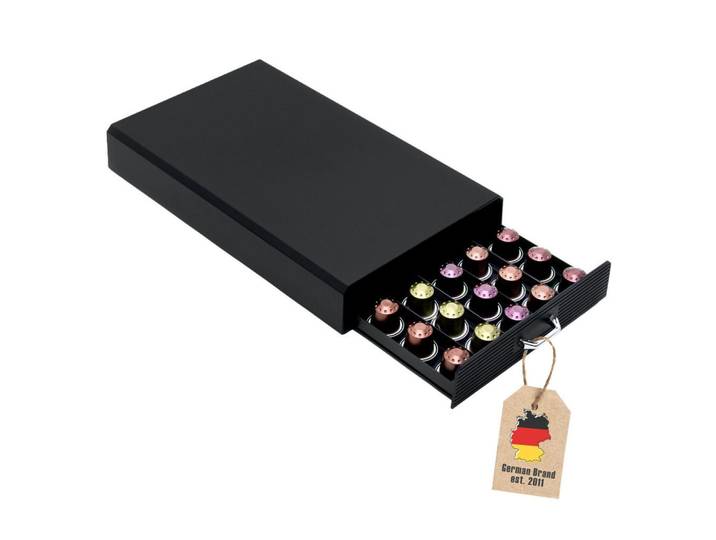 Intirilife Kaffeekapselhalter Aufbewahrungsschublade kompatibel mit Nespresso Kapseln, Schwarz, Kunststoff, 23.5x6x38.5 cm, Küchenzubehör, Küchenhelfer