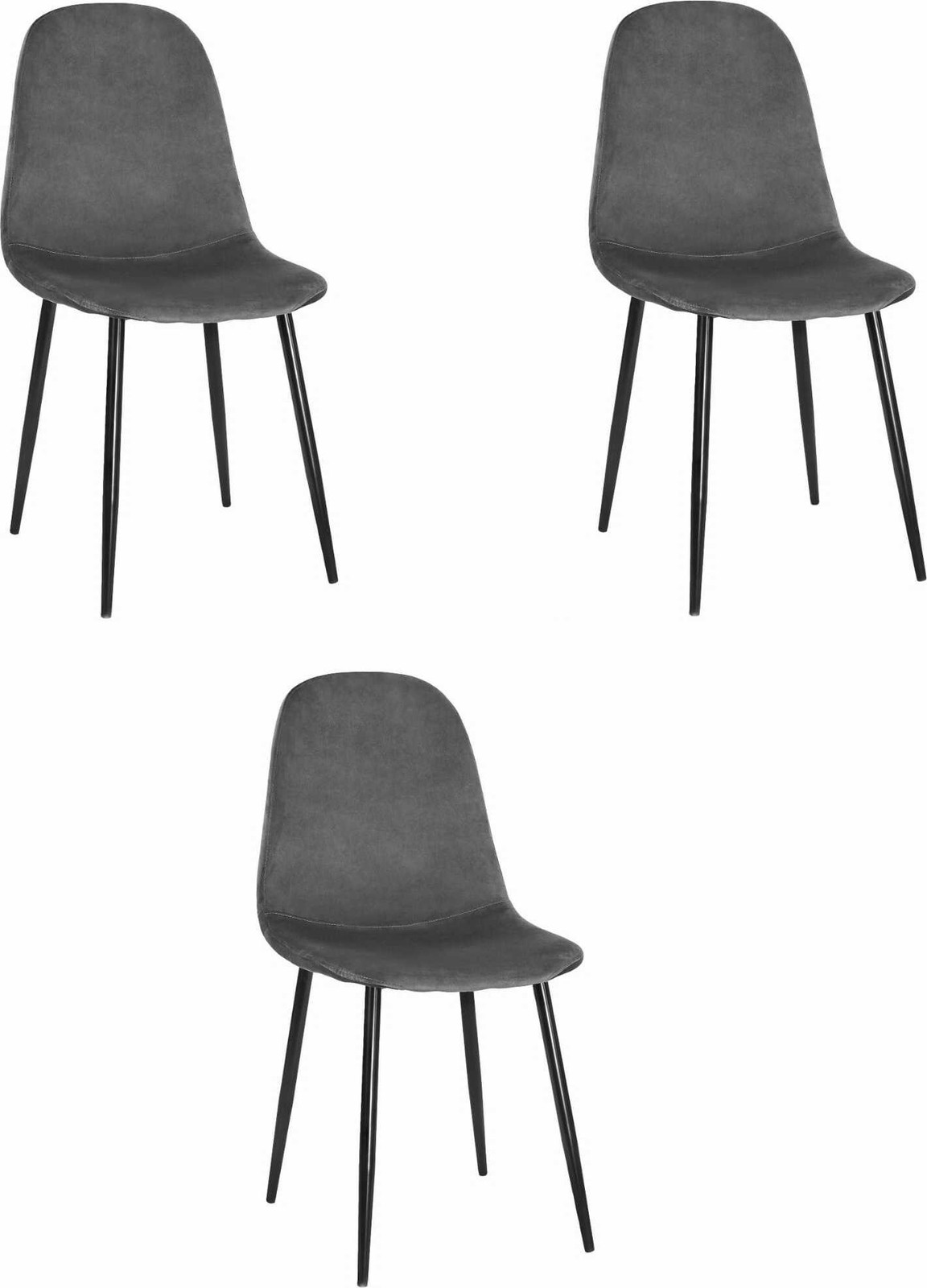 Leobert Como Chaise Set van 3 - Donkergrijs Fluweel - B/D/H: 44,5 x 50,5 x 87,5 cm
