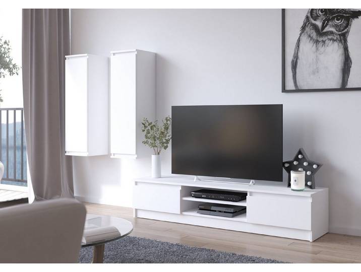 Raumhirsch Furniture Lowboard Wohnwand Elegantes TV Schrank zwei Hängeschränge Für 65 Zoll Fernseher, TV-Lowboard 220 cm lang