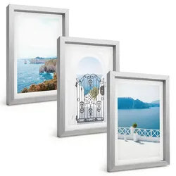 BILDER SET 3er Set - 20x30 cm Silberner Rahmen - Meeresarchitektur Griechenlands