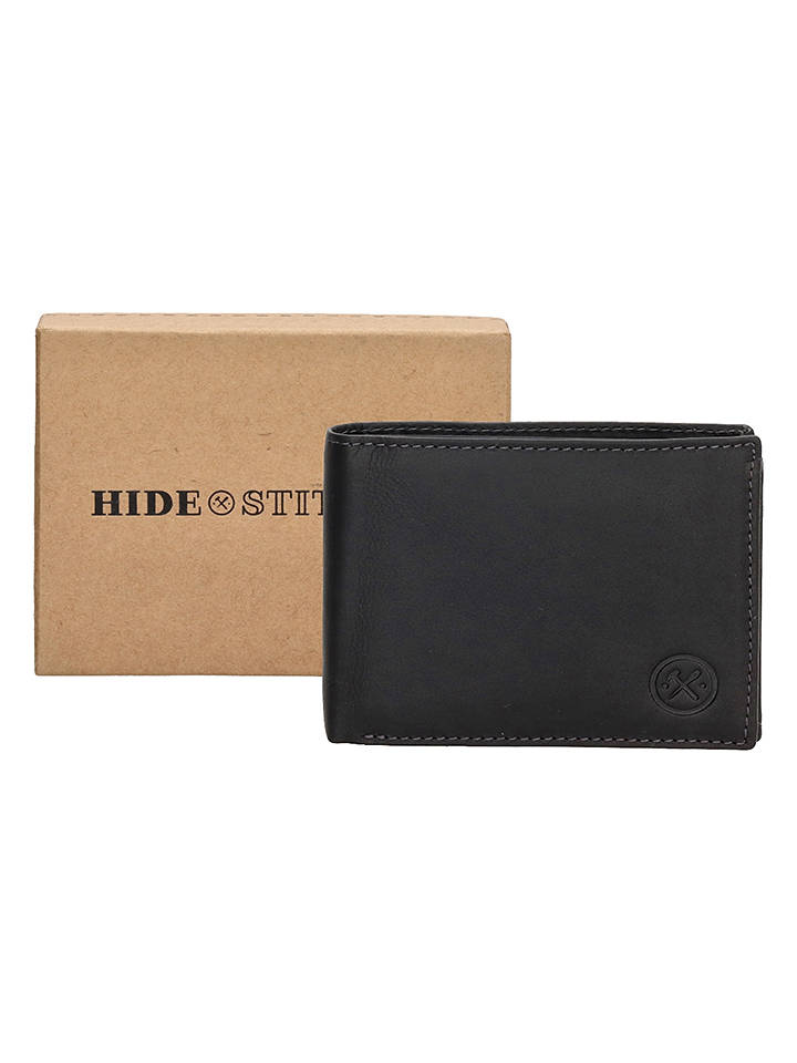 HIDE & STITCHES Leder-Geldbörse in Schwarz - (B)11,5 x (H)9 x (T)2 cm - onesize