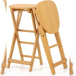 COSTWAY Set of 2 Folding Bar Stools Bamboo with Footrest, Kitchen Chair Seat Height 61 cm, Counter Stool