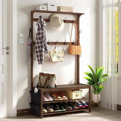 No "Hall Tree with Shoe Bench Entryway Bench with Coat Rack - 15.7""D x 39.3""W x 70.8""H"
