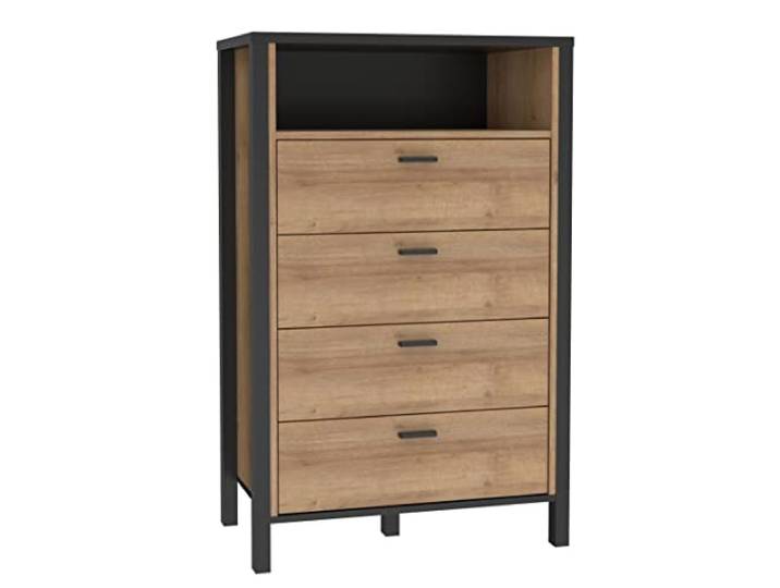 Forte HIGH ROCK Kommode mit 4 Schubladen, Holzwerkstoff, Schwarz/Riviera Eiche, B x H x T: 69,8 x 110,7 x 40,2 cm