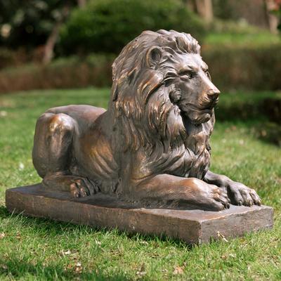 Glitzhome MGO Vintage Sitting & Lying Lion Guardian Garden Statue Porch Sculpture Indoor Outdoor