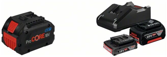 Set Bosch Akkupack ProCORE18V 5.5Ah + Starter-Set: 1x GBA 18V 2,0Ah + 1x GBA 18V 4,0Ah + GAL 18V-40