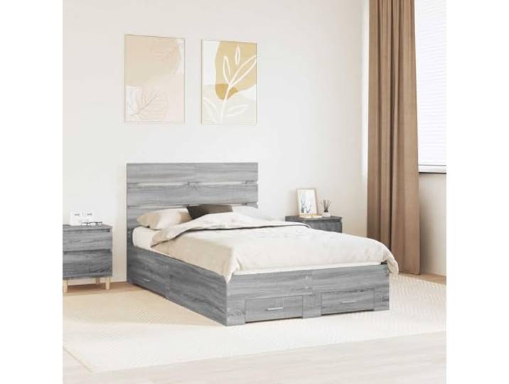 RJPLMFV Bettgestell, grau, Sonoma, 135 x 190 cm, Holz, Technik Mit Schubladen, integriertes Kopfteil, modernes Design, einfache Reinigung