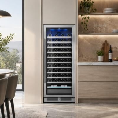 Yeego 24-Inch 89-Bottle Single Zone Built-In/ Freestanding Wine Cooler, Stainless Steel