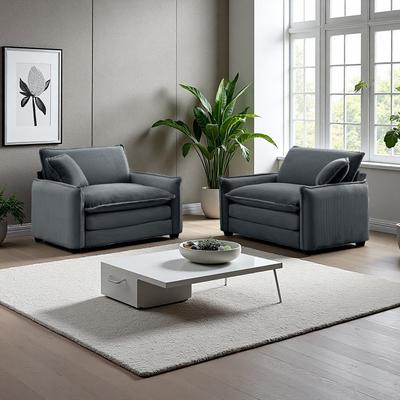 ZWYO HOSIMU Corduroy Deep Seat Sofa Chair Set with Memory Foam Cushions (2-Seater)