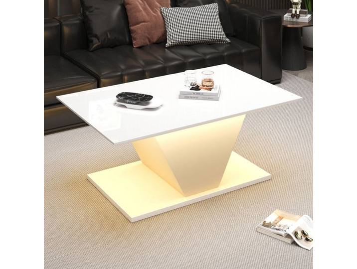 Table basse de forme spéciale - avec lumières LED -salon haute brillance - canapé - D'appoint - Blanc - Forme en V