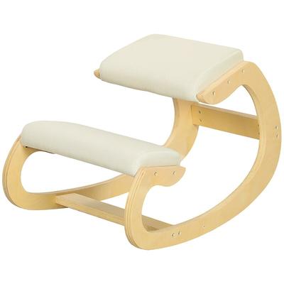 OKWISH Ergonomischer Kniehocker Schaukelstuhl Cremeweiß 85x55x55cm aus Birkenholz für Homeoffice und Meditation, entlastet Rücken, fördert aktive Sitzhaltung