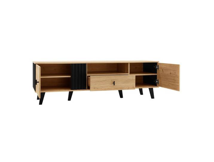 ROVRYN Ensemble meubles de salon 3 pièces table basse meuble TV 170 cm sideboard LED bois et noir