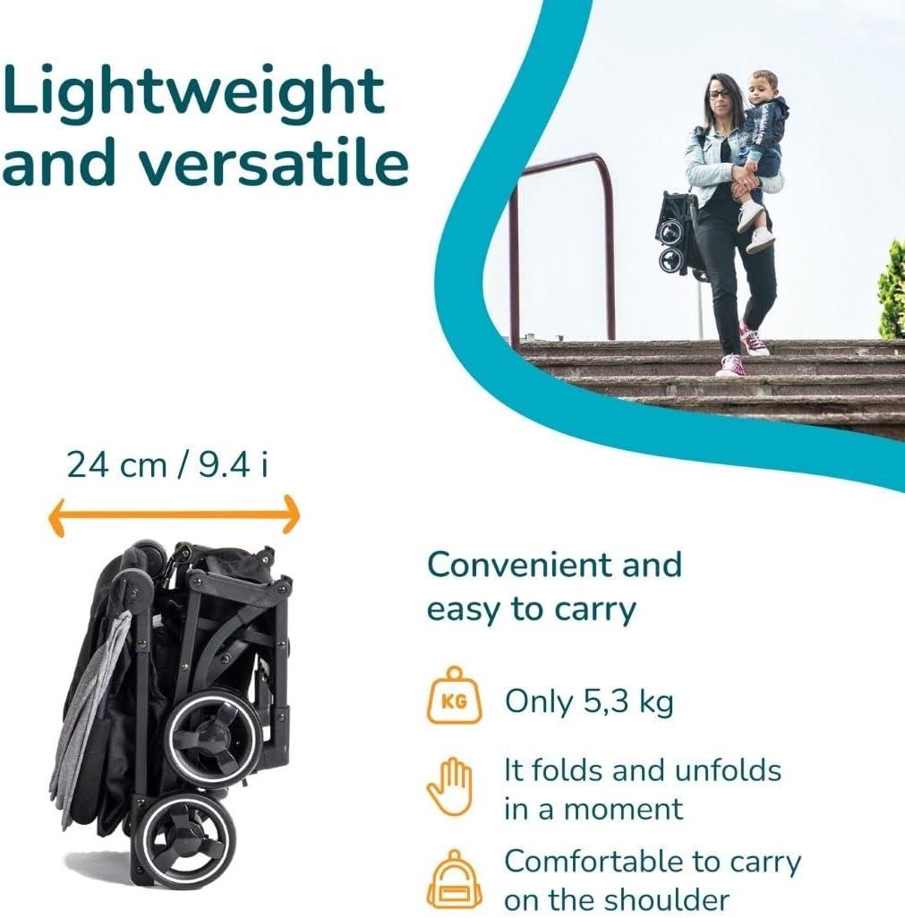 Kinderwagen Veer 0+ - Ultraleichter Buggy 2.0. Reise-Autositz. Umfangreich ausgestattet. Geeignet für Kinder ab 6 Monaten bis 25 kg. Kompakter und leichter. 5-Punkt-Gurt und Fußbremse. Luftbereift