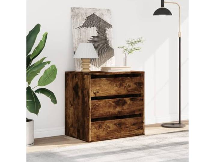 Eckkommode Eiche Rauch 60 x 41 x 58 cm aus mehrschichtigem Holz 3 Schubladen, großer Stauraum, oben ausstellbar, kippsicher, einfache Reinigung