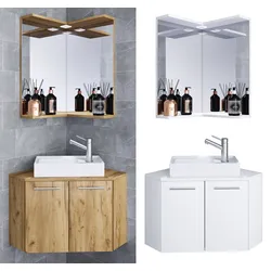 VCM 3-tlg Set   Waschplatz für Gäste WC   Gästebad   Waschtisch Toilette   Badmöbel Eckschrank   Badezimmer Set – Vilosa