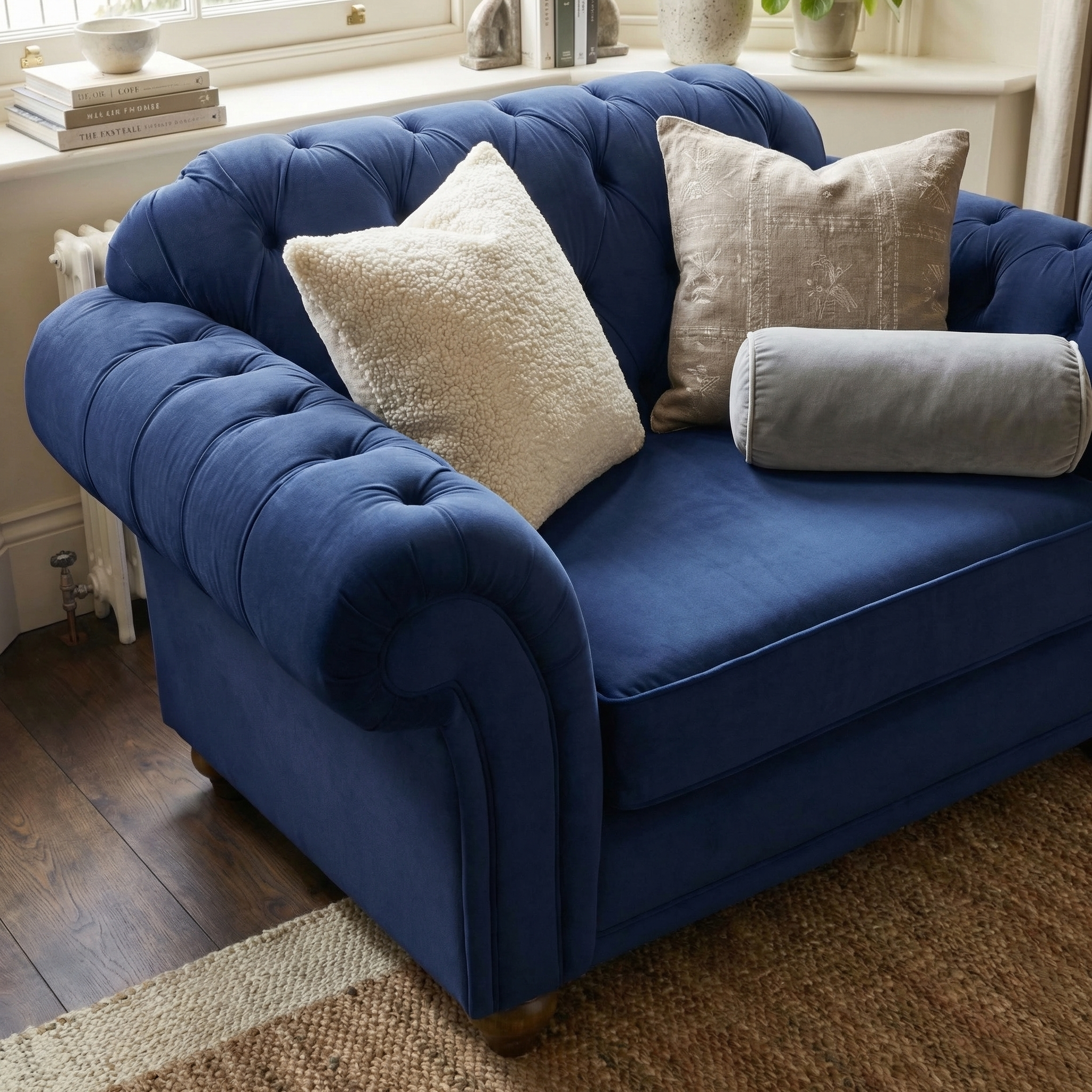 Sofa Style Chesterfield Velvet Loveseat in Royal Blue