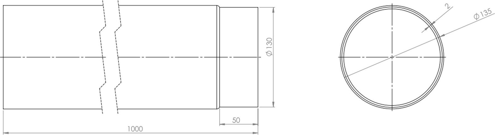 Kratki Element van zwart staal, buis 130/1