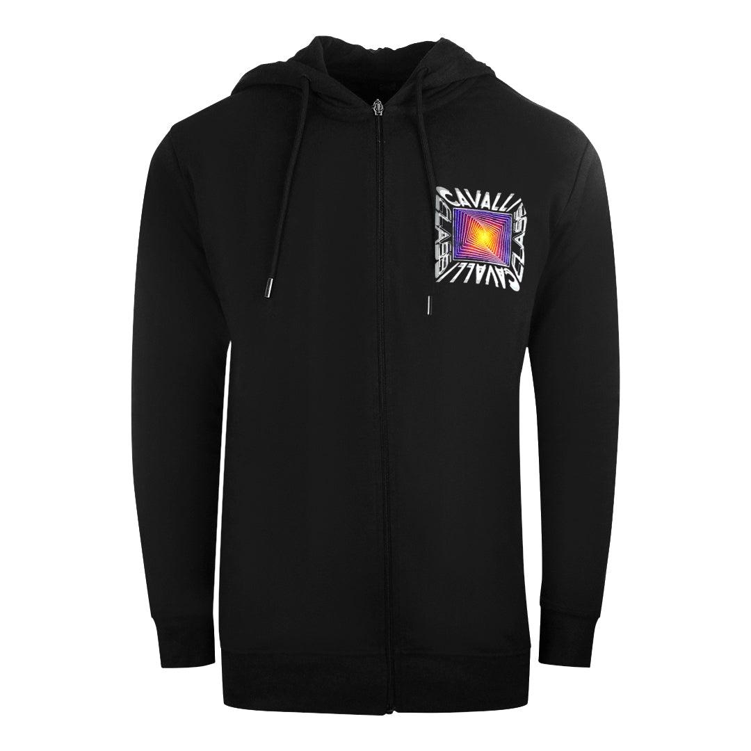 Cavalli Class Aysmmetric Box Design zwarte hoodie met rits