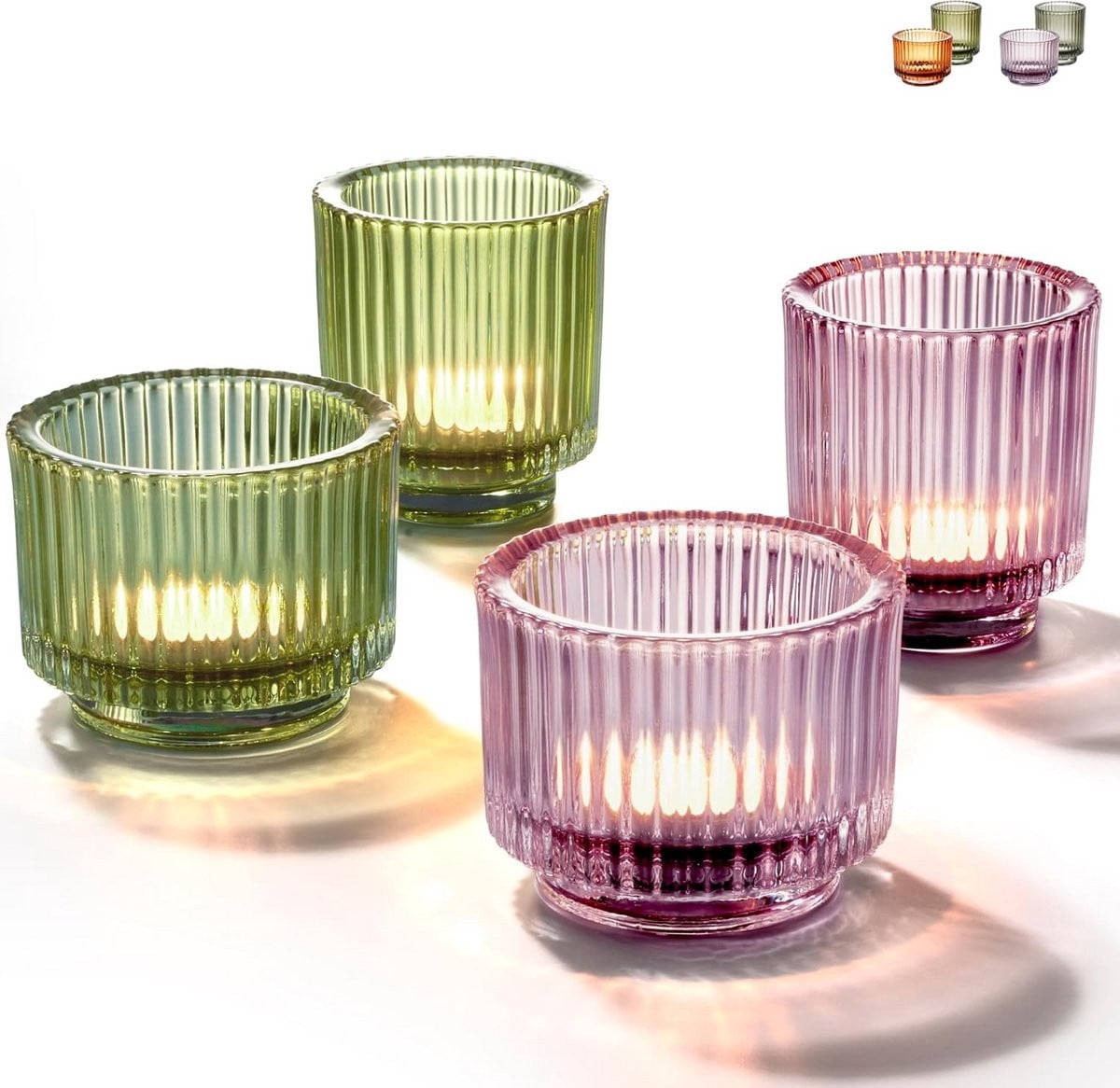 Set van 4 gekleurde glazen teelichthouders voor bruiloften en decoratie
