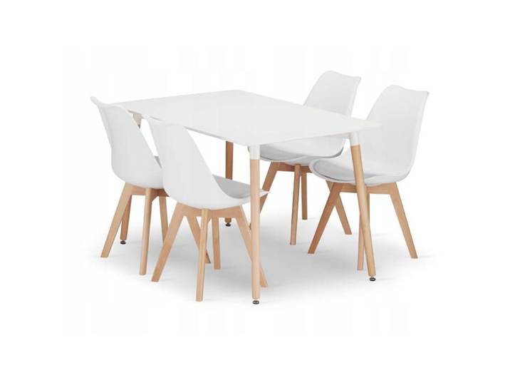 LEOBERT ADRIA Ensemble Table à Manger 120x80 cm + 4 Chaises MARK Blanches - Blanc Mat Pieds en Hêtre Style Scandinave