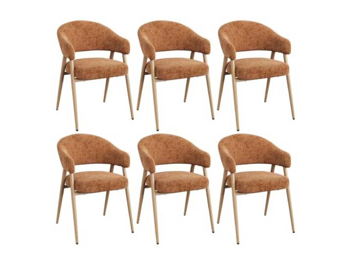 WOLTU Esszimmerstühle 6er Set Chenille Polsterstuhl Braun Beine in Holzoptik, Runde Rückenlehne, Weich gepolstert, Belastbar bis 150 kg, Für Esszimmer & Küche, Wohnzimmer & Café