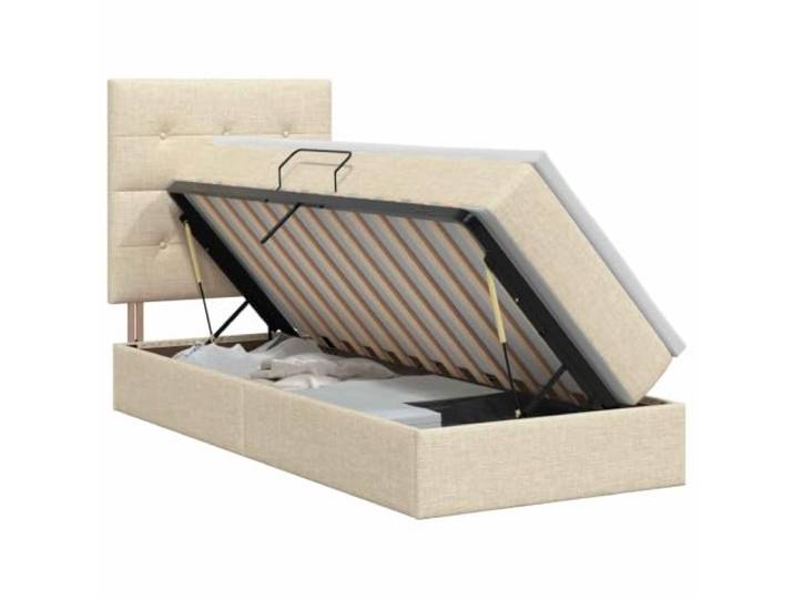 KTHLBRH Bett mit Stauraum und Matratze, Creme, 100 x 200 cm, Kunstleder Hydraulische seitliche Hebebühne, großes Staufach, schwarzes Gestell, Höhe 48,5 cm, modernes Zimmer