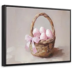 LEINWAND Bilder mit Rahmen - Korb - Eier - Rosa - 40x30