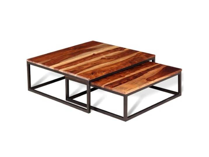 Roanoer 2-TLG. Satztisch-Set Akazie Massivholz Beistelltisch Wohnzimmer Platzsparendes 2er Set Satztische aus massivem Akazienholz und stabilem Eisen für Wohnzimmer, Schlafzimmer und Gästezimmer.