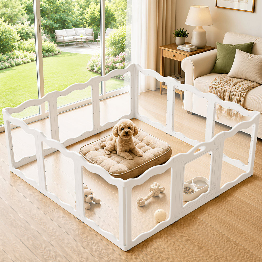 YODOLLA Clear Acrylic Dog Playpen Modular Indoor Puppy Exercise Pen with ,Non-Slip Base for Everyday Pet Care White 154 x 154 x 60cm
