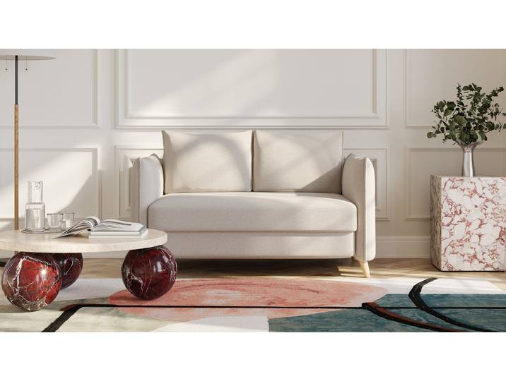 BRUNO Schlafsofa 120cm in Beige Pillow stabiles Massivholz & Boxspringkomfort